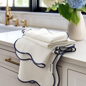 RECYCO Waffle Kitchen Towel Set of 2 - Quick Dry Microfiber Sustainable Dish Towels - Ultra Absorbent Reusable Cleaning Tea Towels - Lightweight Hand Towels,16x 28, Navy Blue