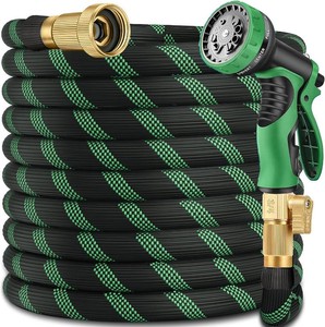 $50 100FT Garden Hose, Solid Brass 34, Leak-Proof, 10-Pattern Nozzle