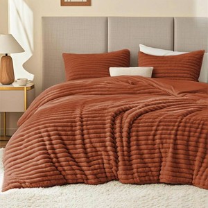 $48 Fluffy Comforter Set King Size,3 Pieces Bed Set,Terracotta