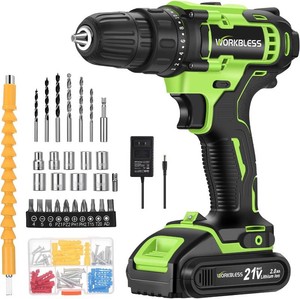 $27 21V Cordless Drill Set with Battery Charger(Green & 1 Battery) missing drill bits