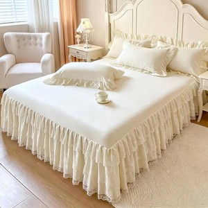 $31 Butterfly Lace Bed Skirt 17 Inch Drop, Easy Fit Dust Ruffle Queen Size Bed Wrap Around Bedskirts & Bedsheet Anti Wrinkle