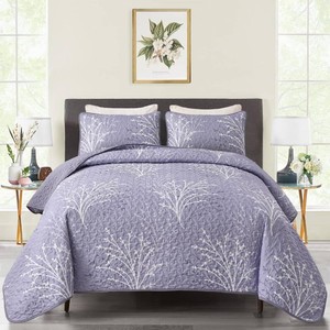 $40 DJY Purple Quilt Set King Size Branch Botanical Bedspread Coverlet Set