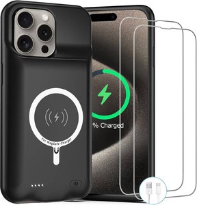 $37 Battery Case for iPhone 15 Pro, 10000mAh Rechargeable Portable Charging Case with Wireless Charging, Compatible for iPhone 15 Pro (6.1 inch) with CarPlay, Extend Battery Pack Charger (Black)