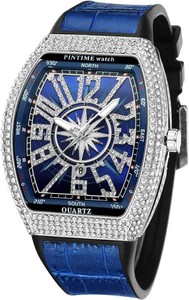 $30 FANMIS Mens Rectangle Quartz Watch Crystal Bezel Leather Strap Calendar