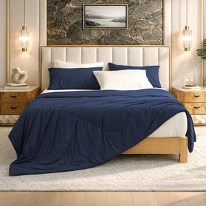 $110 Cozy Bliss Cooling Comforter King Size, Cooling Blankets for Hot Sleepers and Night Sweats, Dark Blue Summer Comforter for King Size Bed, Breathable Soft Lightweight Silk Smooth