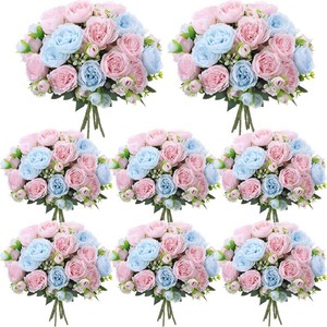 $33 Geosar 8 Bundles Artificial Peonies Flowers,Light Pink, Light Blue