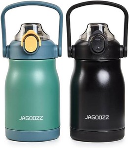 2 Pack 23oz 316 Chubby Insulated Water Bottle with Carry Handle, One-Touch Flip Lid, Leak Proof Stainless Steel Vacuum Thermos,2 In 1 One Spout Dual Drinking Water Bottle,(BlackBlue, 23, ounces)