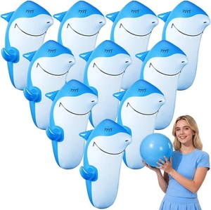 $30 Foilswirl 11 Pcs 27 Shark Inflatable Bowling Set, 10 Pcs Giant Inflatable Bowling Pins and 23 Giant Ball, Summer Shark Party Set for Water Sports Fun Indoor Outdoor Gift
