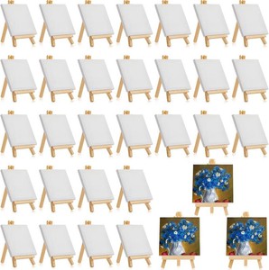 $38 Mimorou 64 Pcs 32 Pack Mini Canvas with Easel for Painting Wood 4 x 4 Inch