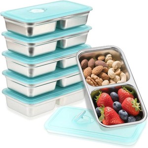 $27 Stainless Steel Snack Containers, 6-Pack Reusable Grab and Go Containers with Lids, Dual Compartment Bento Box for Travel, Camping & Lunch Prep