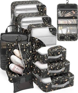 $23 OlarHike Packing Cubes for Travel,Gifts for Women Mom,Anti-Tearing Suitcase Organizer for Luggage with Shoe & Hanging Toiletry Bag,Vacation Essentials & Accessories for Cruise Ship,10 Set,Black Flower