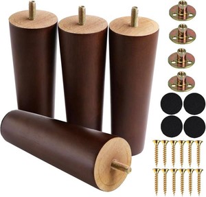 Yaliuliu 6 Inches Round Solid Wood Furniture Legs Set of 4, Brown Wooden Replacement Feet with Threaded 516 Hanger Bolts for Sofa, Couch, Armchair, Cabinet, TV Stand, Ottoman and Dresser