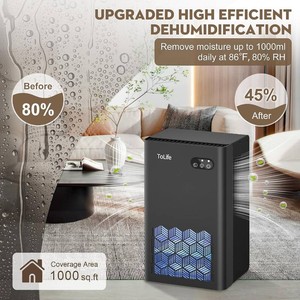 $60 ToLife Dehumidifier, 1000 Sq Ft 95 oz Tank with Sleep Mode, Auto Shutoff Black