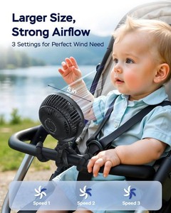$21 AMACOOL Baby Stroller Fan 5000mAh Rechargeable, Max 20H Cooling BLACK 5000.0 milliamp_hours