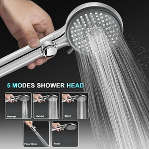 $23 RV Shower Head with Hose, High Pressure 5 Mode Shower head Replacement, Showerheads for RVCampers, Travel Trailer, Motorhome for Water Saving, Handheld Shower Head Holder and Hose, On Off Switch Premium Chrome