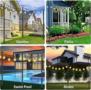 $38 AILBTON 10Ft String Light Poles 4 Pack,Light Poles for Outside Lights,Outdoor with Fence Brackets Hanging Lights,Metal Stand Deck Patio Backyard 10FT 4 Pack