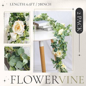 $21 Der Rose 2Pcs 6.5FT Fake Floral Greenery Garland for Backdrop Wedding Decor Champagne 2 Pcs