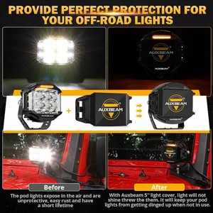 Auxbeam 5 inch Pod Light Covers, Black Cube Offroad Light Cover Waterproof Polycarbonate Protective Lens for Round LED Pod Lights Driving Fog Light (Fit for ZD000851, ZD000852), Pair 5 inch black led pod cover