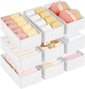 $22 DIMJ Drawer Organizer Clothes - Underwear Organizer Small Sock Organizer Box Dresser Organizer,Drawer Dividers for Baby Clothes,Bra,Socks, Belt, Tie, Set of 9,White