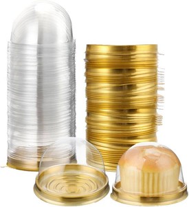 $21 Patelai 150 Pcs Mini Cupcake Containers Clear Plastic Dome Boxes, Gold