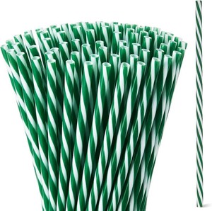 Honeydak 50 Pcs Reusable Plastic Straws Bulk,Green and White Stripe