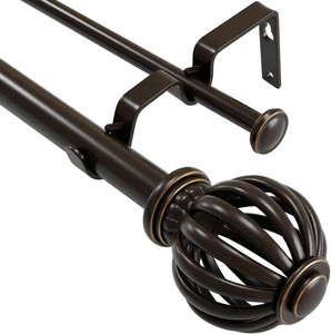 $43 Ycolnaefllr Double Curtain Rod Antique Bronze, Cage Heavy Duty 72-144