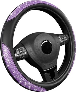 Road Comforts Pixel Glitter Steering Wheel Cover, 14.5 15 Inch Leather Steering Wheels Snug Fit, Anti-Slip Leather Grip, Elegant Sparkle Design, Universal Fit - Purple