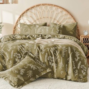 $36 MUXHOMO Duvet Cover Queen Size, 3-Piece Floral Olive Green Bedding Set
