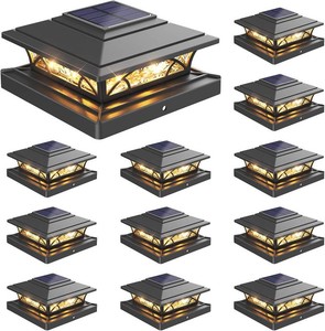$83 JOFIOS Post Cap Lights Outdoor 12pack, Black Deck Fence Post Lights Solar Powered with 16LEDS 2 Lighting Modes, 4x45x56x6 Waterproof Fence Post Solar Lights for Garden Patio Porch Backyard