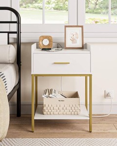 $64 Masupu Nightstand with Charging Station,3-Tier Modern Bedside Night Stand with Storage Drawer and Shelf,Small End Side Table for Bedroom,Living Room,White