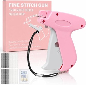 $20 Stitch Gun for Clothes  Handheld Stitch Gun Quick Clothing Fixer Sewing Kit Includes 1,000 Black Fasteners & 1,000 White Fasteners & 6 Needles (Pink)