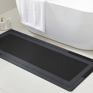 ACCUMTEK Non Slip Bath Mat, Thin Bathroom Rugs Fit Under Door, Quick Dry Bath Mats, Machine Washable Bath Rugs for Bathroom, Bathtub & Kitchen, Bathtub, BlackBordered59 x20