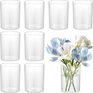 $21 9 Pack Clear Plastic Cylinder Vase   4.1 Inch Acrylic Flower Vase Bulk, Small Round Wide Mouth Containers for Centerpieces, Home, Office, Wedding Decor (3 Diameter)