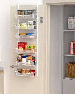 $30 VyGrow 12.3 W Narrow Over the Door Pantry Organizer, 6-Tier Over the Door Organizer with Adjustable Basket, Pantry Door Organization for Pantry Kitchen Storage Room Spice Rack, White