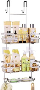 $30 Over The Door Shower Caddy - Stainless Steel Hanging Shower Organizer With Soap Holder & 16 Hooks No Drilling Hanging Caddy Over Door To Organize Bathroom Essentials, Sand Nickel