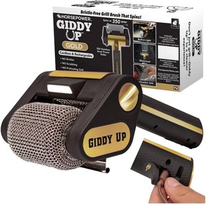 $60 Horsepower Giddy Up Gold Bristle-Free Spinning Grill Brush, Cordless