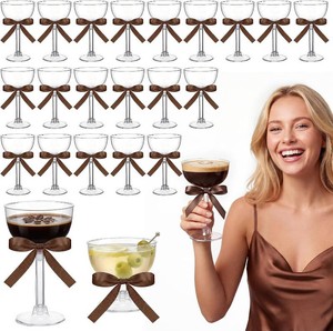 $23 20 Pcs Disposable Plastic Martini Glasses with brown Bow 6.5 oz