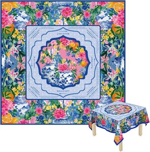 $20 Mahjong Tablecloth with Game Rules 55 x 55 Floral Ginger Jar
