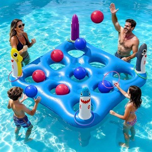 Inflatable Pool Toys Games Set, 2 in 1 Shark Giant Tic-Tac-Toe Pool Toys Floating Board with 10 Balls & 6 Rings for Ring Toss Games, Outdoor Summer Fun Pool Beach Yard Activities for Teens Ages 6