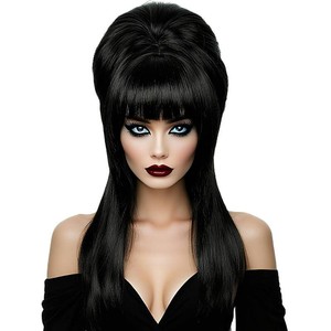 $27 Linfairy Long Straight Black Wig Big Bouffant Beehive Wigs for Women fits 50s 80s Costume