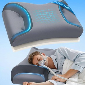 $56 HSAFSA CPAP Pillow for Side Sleepers with Larger Cutouts   Adjustable Height Memory Foam   Fits Most NasalFull-FacePillow Masks   Helps Reduce Mask Pressure & Air Leaks   Cooling Washable Cover