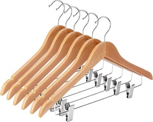 $25 Wooden Hangers with Clips 12 Pack Wooden Pants Hangers,Skirt Hangers with Adjustable Clips,Hangers for Pants,Jeans,Slacks,Shorts Natural