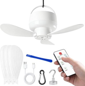 $33 Magnetic Ceiling Fan for Cruise, Small USB Rechargeable Portable Travel Fan with Ultra-Quiet Motor & LED Light, Hanging Air Circulator Ceiling Fans for Cruise Cabin RV Camping Tent