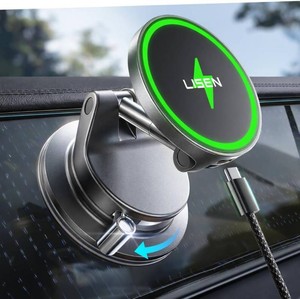 $33 LISEN 15W Magsafe Car Mount Charger for iPhone 18 Pro Max, Magnetic Wireless Car Charger, Suction Phone Mount, Vacuum Magnetic Phone Holder for Carfor iPhone 18 Pro Max 17 16 15 14 13 12 Samsung Pixel