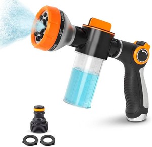 $20 Garden Hose Nozzle with Soap Dispenser, 8 Patterns (Black, Orange)