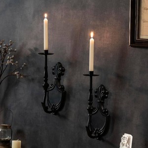 $26 Gothic Wall Sconce Candle Holder for Taper Candles (Set of 2) Black Victorian Wall Decor for Living Room, Bathroom,Dining Room - 14.1 x 4.7 inch