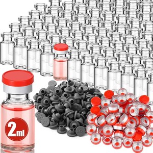 $26 200 Pack 2ml Glass Vials Clear Headspace Vial with Cap, Red Lid