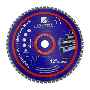 $56 12 Metal Cutting Circular Saw Blade - BRSCHNITT Tungsten Carbide Tipped TCT Saw Blades for Iron, Iron Pipe, Ferrous Metals 60T Arbor1-3161