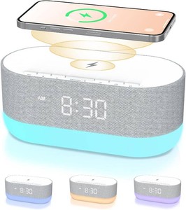 $40 HOUSBAY 3 in 1 Sound Machine Alarm Clock& Wireless Charger Soothing White Noise, Bluetooth Music Relaxation & Customized Sleep-Wake Routine