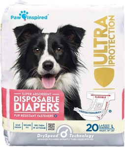 $23 Paw Inspired Disposable Female Dog Diapers, Large Size, 20 Count